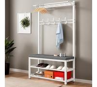 Modern Industrial Coat Rack with Bench & Shoe Sto 2-Tier Hallway Shelf for Entryway Office Bedroom - White 12.9" D x 31.5" W x 67.7" H