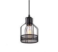 Modern Industrial Iron Cage Black Metal Pendant Light with E26/E27 Base - 5.9" Hanging Ceiling Light for Flat & Sloped Ceilings, Kitchen Island, Bedroom & Dining Hall