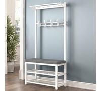 Modern Industrial Metal Coat Rack & Shoe Bench Free Standing Entryway Coat Tree with 11 Hooks & 2Tier Shoe Storage Easy Assembly for Hallway & Living Rooms
