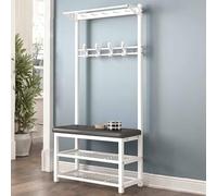 Modern Industrial Metal Coat Rack with Shoe Bench 11 Hooks & 2Tier Shoe Storage Freestanding Entryway Coat Tree for Hallway & Living Rooms Easy Assembly