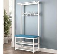 Modern Industrial Metal Coat Rack with Shoe Bench 11 Hooks & 2Tier Storage Free Standing Entryway Coat Tree for Hallway & Living Room Easy Assembly