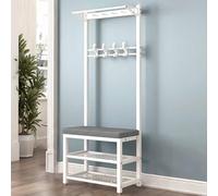 Modern Industrial Metal Coat Rack with Shoe Bench11 Hooks & 2Tier Shoe Storage Free Standing Entryway Organizer for Hallway & Living Rooms Easy Assembly