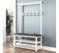 Modern Industrial Metal Coat Rack with Shoe BenchFree Standing Entryway Coat Tree with 11 Hooks & 2Tier Shoe Storage for Hallway & Living Rooms Easy Assembly