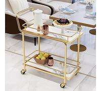 Modern Industrial Mobile Trolley Cart with 2-Tier White Shelves - Versatile Storage Solution Kitchen Dining or Office Use 27"x14.9"x33.8" - Easy Mobility & Stylish Design