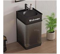 Modern Industrial Pedestal Sink & Faucet Set with Mirror Luxury Wash Basin with Built-in LED Light Iron Art Floor Standing Cabinet Black Vanity Unit for Stylish Bathrooms