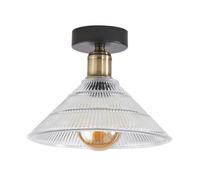 Modern Industrial Semi Flush Ceiling Light Fitting in Matte Black with Ribbed Clear Glass Shade | 19cm x 25cm | 1 x 11w by Happy Homewares