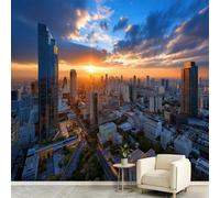 Modern Industrial Style City Skyline Mural Wallpaper 350 x 256 cm, Skyscrapers Streets Sunset Photo Wallpaper, Wall Mural Sticker for Bedroom Living Room Hallway Dorm