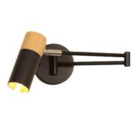 Modern Industrial Swing Arm Wall Lamp with Rotatable Lampshade, Wood Bedside Hardwired Sconce Flexible Headboard Reading Lighting Black/White Bedroom Bedside Reading Lamp for Bookcase, E27