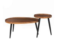 Modern Industrial Wood Round Coffee Nesting Tables Living Room Office Side Table