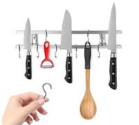Modern Innovations (12 Inch Stainless Steel Metal Magnetic Knife Holder, Wall Mount Double Bar with 8 Hooks - Multipurpose Knife Magnetic Strip, Utensil hanger, and Kitchen Storage Rack Magnet