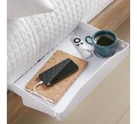 Modern Innovations Bedside Shelf for Bed, College Dorm Room, Bunk Bed Shelf/Caddy for Top Bunk, Clip On Nightstand Tray with Cord and Cup Holder for Table Storage (White)