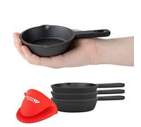 Modern Innovations Black Mini Cast Iron Skillet Set with Silicone Mitt (4 Count) - 3.5 Inch Pans,Pre Seasoned Small Skillets for Baked Cookie/Brownie or Cooked Eggs
