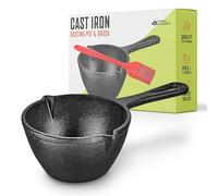 Modern Innovations Cast Iron Melting Pot with Silicone Brush, Basting for Grill Cooking, Saucepan, Simmer Sauce and Butter, Small Pot, Mini Bowl Sauces, MI 1415