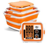 Modern Innovations Collapsible BBQ Prep Tubs, 3 Pack, Orange, Locking Lids
