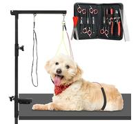 Modern Innovations Dog Grooming Arm, 12-Piece Dog Grooming Table Arm with Clamp & Tool Kit, Harness +Accessories for Small/Medium Dogs, Shears, Curved & Straight Haircut Scissors, Nail Clippers, Comb