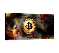 Modern Inspirational Framed Posters Bitcoin and Dollars USD Money Wall Art Creative Wall Picture Burning Bitcoin and Bill Artwork for Living Room Bedroom Classroom Decor Framed Ready to Hang-32"Wx16"H