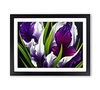 Modern Iris Flowers Vol.6 Framed Print | A3 Black Framed Wall Art | Ready to Hang | Modern Floral Picture | Living Room Bedroom Lounge Office
