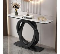Modern Iron Decorative Console Table with Rock Slab Tabletop, Narrow Table Behind Sofa for Living Room, Hallway