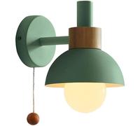 Modern Iron Wood Wall Light with Pull Cord Switch, E27 Round Scoe, Bedside Reading Light, Bedroom Living Room Lighting