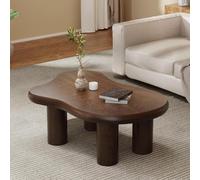 Modern Irregular Shape Coffee Table for Living Room - Stylish Low Table with 4 Stable Cylindrical Legs, Round Edges - Brown 46" W X 31" D X 15.3" H
