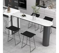 Modern Island Breakfast Kitchen Bar Table,White Kitchenbar table Slate tabletop,White indoor outdoor side table with metal base,Counter Height Dining Table Kitchen Table Coffee Table,No stools(140*50*
