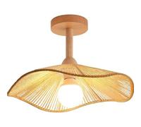 Modern Japandi Woven Rattan Semi Flush Mount Ceiling Light Nordic Vintage Boho Straw Hat Lamp Indoor Home Decor Fixtures for Bedroom Hallway Living Room(Walnut,Diameter 30Cm)/Log/Diameter 50Cm