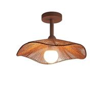 Modern Japandi Woven Rattan Semi Flush Mount Ceiling Light Nordic Vintage Boho Straw Hat Lamp Indoor Home Decor Fixtures for Bedroom Hallway Living Room(Walnut,Diameter 30Cm)/Walnut/Diameter 30Cm