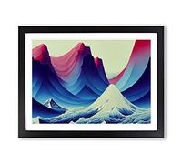 Modern Japanese Mountains Framed Print | A2 Black Framed Wall Art | Ready to Hang | Asian Landscape Picture | Living Room Bedroom Lounge Office