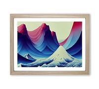 Modern Japanese Mountains Framed Print | A3 Oak Framed Wall Art | Ready to Hang | Asian Landscape Picture | Living Room Bedroom Lounge Office