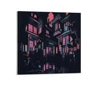 Modern Japanese Night City, Punk Anime, Neon Boat, Samurai Poster (1) Art Print Wall Photo Hanging Picture Family Bedroom Decor 16x16inch(40x40cm)