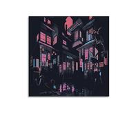Modern Japanese Night City, Punk Anime, Neon Boat, Samurai Poster (1) Canvas Art And Wall Art Picture Print Modern Family Bedroom Decor 20x20inch(50x50cm)