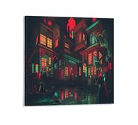 Modern Japanese Night City, Punk Anime, Neon Boat, Samurai Poster (5) Wall Art Scroll Canvas Painting Picture Living Room Decor Home 28x28inch(70x70cm)