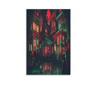 Modern Japanese Night City, Punk Anime, Neon Boat, Samurai Poster (6) Painting Canvas Wall Art Scroll Picture Print Living Room 16x24inch(40x60cm)
