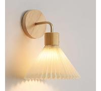 Modern Japanese Style Wall Light with Pleated Paper Shade - Elegant Wood Sconce for Bedroom and Living Room Décor