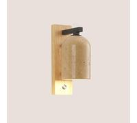 Modern Japanese Style Wall Sconce in Natural Yellow Travertine with Black Walnut Log Design Ideal for Bedroom Living Room Aisle Hallway Retro and Elegant Cream Wall Lamp Decor 110V