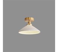 Modern Japanese Style White Ceramic E14 Flush Mount Ceiling Light - 1-Light Brass Fixture for Entryway, Hallway, Balcony - Elegant Indoor Lighting (23X16Cm)/23 * 16Cm