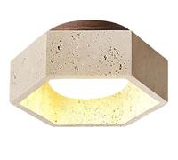 Modern Japanese Travertine Flush Mount Ceiling Light Minimalist Wood Sthexagon Lamp Indoor Home Decor Fixture for Hallway Entryway Corridor Bedroom