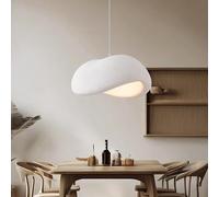 Modern Japanese Wabi-Sabi Pendant Light Adjustable Height E27 White Cement Lampshade Chandelier for Dining Room Living Room & Kitchen - Elegant Ceiling Hanging Lamp (50cm)