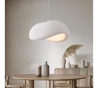 Modern Japanese Wabi-Sabi Pendant Light - Height Adjustable E27 White Hanging Lamp with Cement Lampshade for Dining Room Living Room & Kitchen - 40CM Chandelier Ceiling Fixture