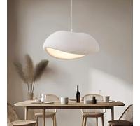 Modern Japanese Wabi-Sabi Pendant Light - Height-Adjustable E27 White Hanging Lamp with Cement Shade for Dining Room Living Room Kitchen - Stylish Ceiling Chandelier (60CM)