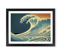 Modern Japanese Wave H1022 Framed Print for Living Room Bedroom Home Office Décor, Wall Art Picture Ready to Hang, Black A3 Frame (46 x 34 cm)