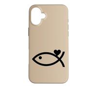 Modern Jesus Fish Love Heart Graphic Case for iPhone 16 Plus