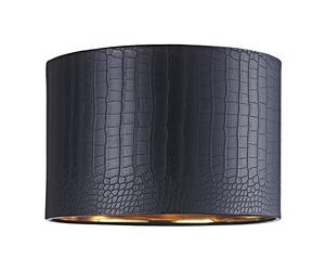 Modern Jet Black Croc Design Faux Leather Material 12" Circular Drum Lamp Shade| for Pendant Table or Floor | Eye-Catching Inner Shiny Gold Lining by Happy Homewares