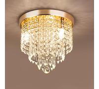 Modern K9 Crystal Chandelier - φ250mm 3-Tier Crystal Raindrop Beaded Shade, Flush Mount Ceiling Light for Dining Room, Bedroom, Living Room, Hallway (Gold)