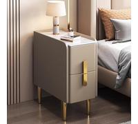 Modern Khaki Nightstand with 2 Drawers, Slim Design, Metal Legs, Solid Wood Frame - Ideal for Bedroom & Living Room Furniture (20x40x50cm / 8x16x20inch)