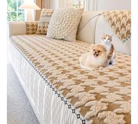 Modern Khaki Patchwork Plush Sofa Slipcover for 2/3/4-Cushion L-Shape Couch Non-Slip & Washable Pet-Friendly 70x210cm - Perfect for Home Decor