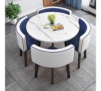 Modern Kitchen Breakfast Bar Table & Chair Set Round Dining Table with Soft Backrest Space-Saving Coffee Furniture for Office & Conference Blue & White Design