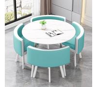 Modern Kitchen Breakfast Bar Table Set with Soft Backrest Chairs Round Dining Furniture for Coffee and Conference Room Light Blue & White Finish