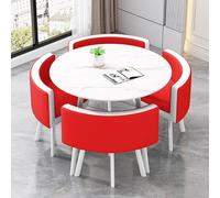 Modern Kitchen Breakfast Bar Table Set with Soft Backrest Chairs Round Dining Table for Coffee and Conference Room Stylish Red and White Furniture