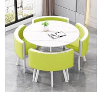 Modern Kitchen Breakfast Bar Table Set with Soft Backrest Chairs Round Dining Table for Coffee Room & Conference Fluorescent Green & White Furniture